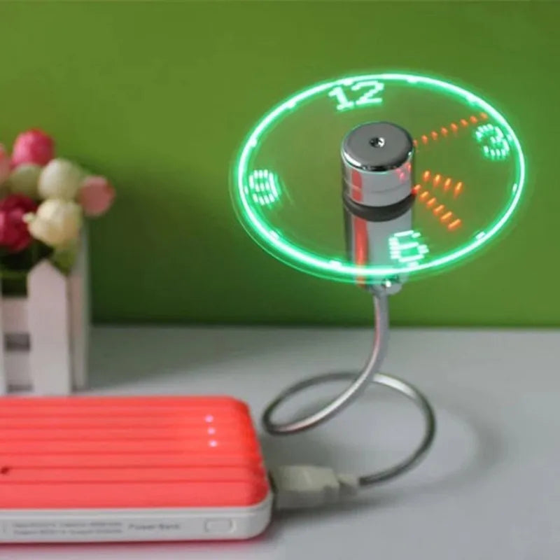 Mini USB Portable Gooseneck LED Clock Fan