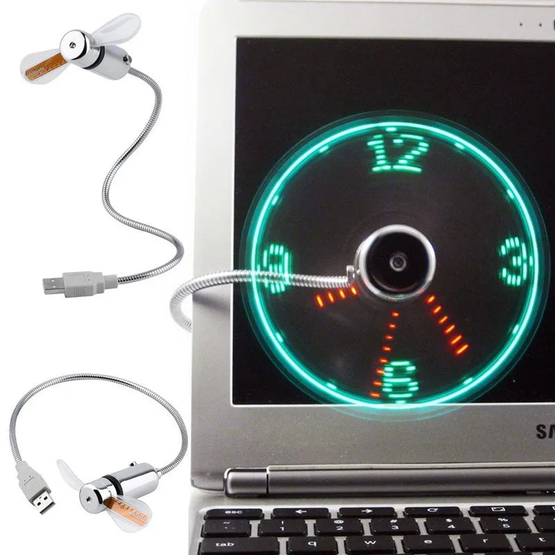 Mini USB Portable Gooseneck LED Clock Fan