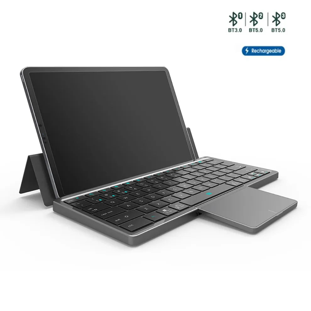 Multi-Device Compatible Foldable Bluetooth Wireless Keyboard with Touchpad